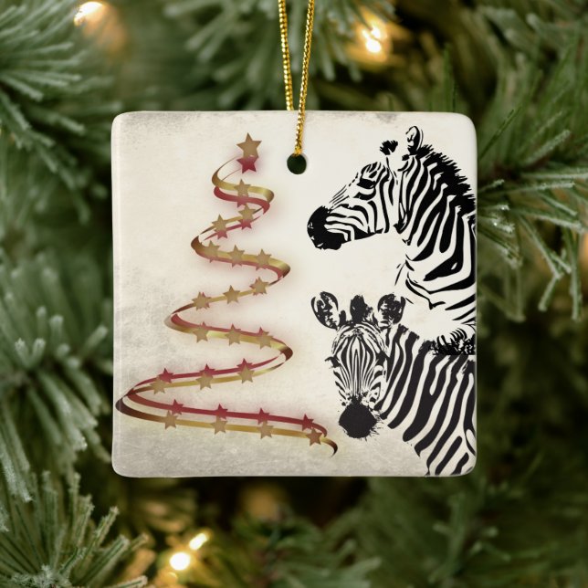 Personalisierte Zebras und Weihnachtsbäume in Ribb Keramikornament (Baum)