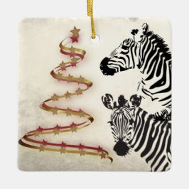 Personalisierte Zebras und Weihnachtsbäume in Ribb Keramikornament