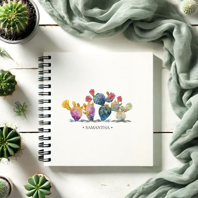 Personalisierte Zeitschrift für Aquarellkaktus Notizbuch (Personalized notebook with watercolor cactus.)