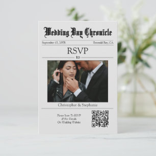 Personalisierte Zeitung Minimalistisch Elegant QR  RSVP Karte