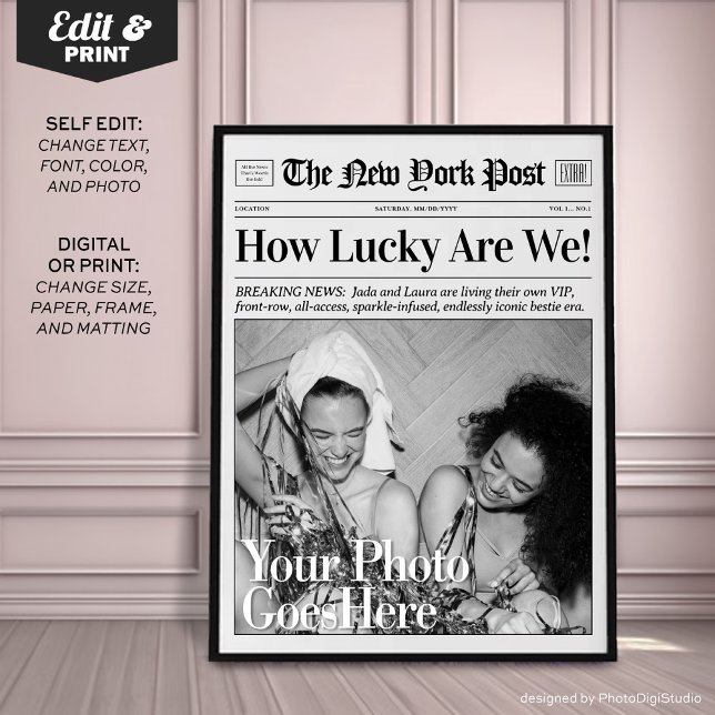 Personalisierte Zeitungsdrucke "Wie glücklich sind Poster (Personalized Newspaper Print 'How Lucky Are We')