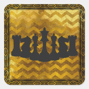 Personalisierte Zickzack Schachpartien aus Gold un Quadratischer Aufkleber