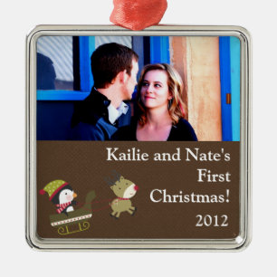 Personalisierte Ziergegenstände Pinguin/Rentiere C Silbernes Ornament