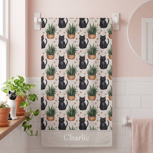 Personalisierte Zimmerpflanzen und Katze Badehandtuch (Von Creator hochgeladen)