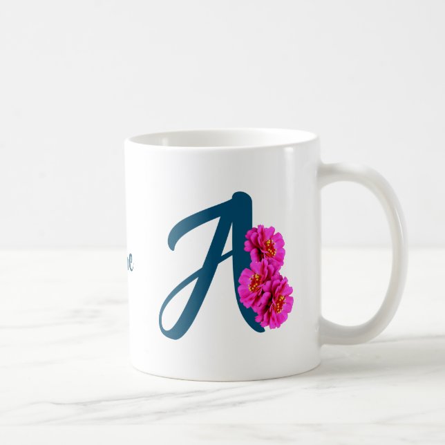 Personalisierte Zinnienblumen-Monogramm-Initiale A Kaffeetasse (Rechts)
