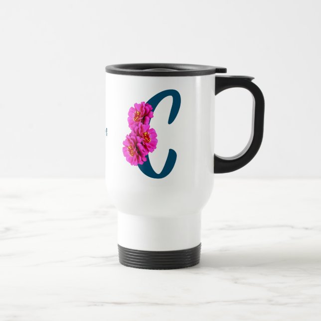 Personalisierte Zinnienblumen-Monogramm-Initiale C Reisebecher (Rechts)