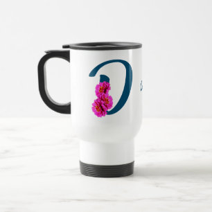 Personalisierte Zinnienblumen-Monogramm-Initiale D Reisebecher
