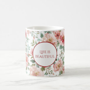 Personalisierte Zitate mit rosa roten Blumen Kaffeetasse
