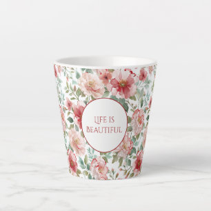 Personalisierte Zitate mit rosa roten Blumen Milchtasse