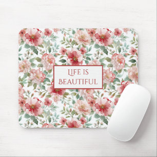 Personalisierte Zitate mit rosa roten Blumen Mousepad