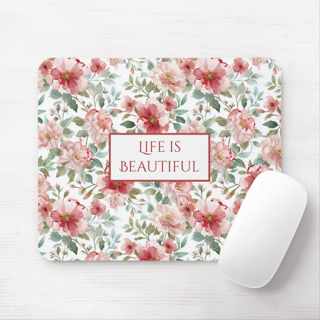 Personalisierte Zitate mit rosa roten Blumen Mousepad (Mit Mouse)