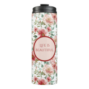 Personalisierte Zitate mit rosa roten Blumen Thermosbecher
