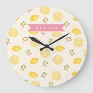Personalisierte Zitronen-Blumen-Sommer Individuell Große Wanduhr