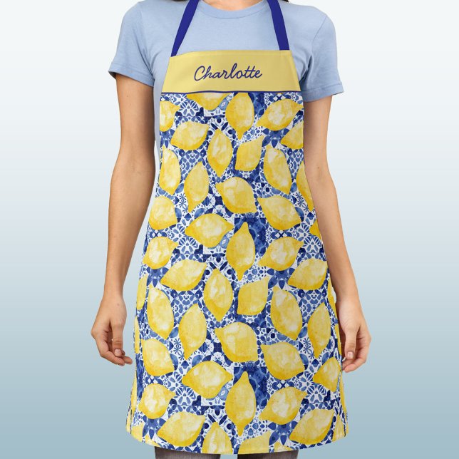 Personalisierte Zitrusfrüchte aus Lemon Schürze (Mediterranean Lemon Tile Citrus Personalized Apron)