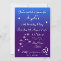 Personalisierte Zodiac-Leo-Galaxie-Party-Einladung