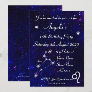 Personalisierte Zodiac Löwe Galaxie-Party Einladung