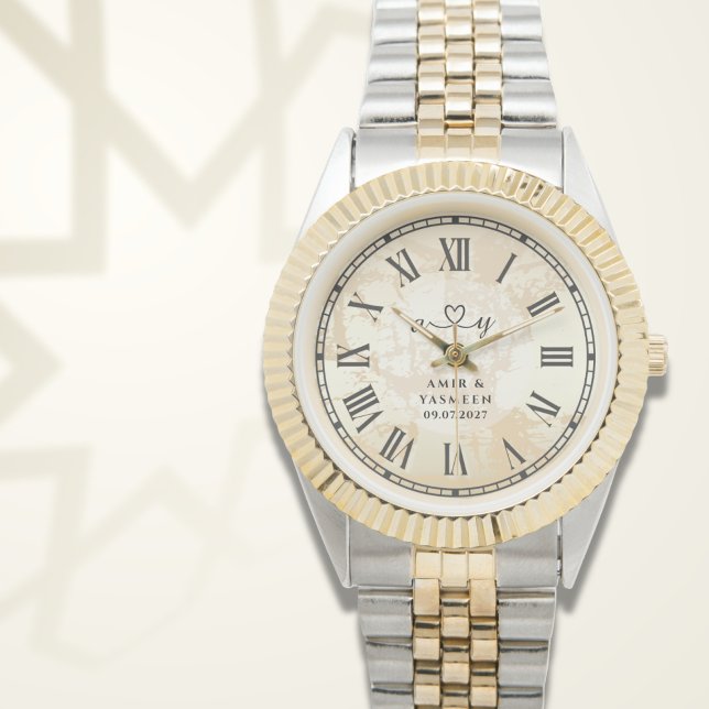 Personalisierte zweifarbige Herzlinie für Paare Armbanduhr (Von Creator hochgeladen)