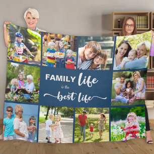Personalisierten 10 Foto Collage Family Life Blue Fleecedecke