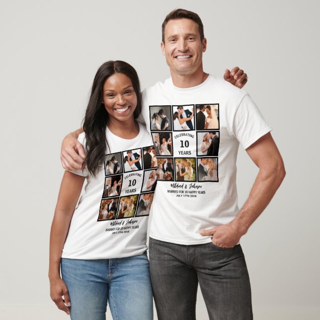 Personalisierten 10 Jahre Jubiläum 8 FotoCollage T-Shirt (Unisex)