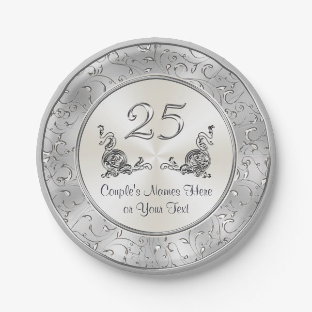 Personalisierten 25-jährige Hochzeitspapier-Teller Pappteller (Vorderseite)