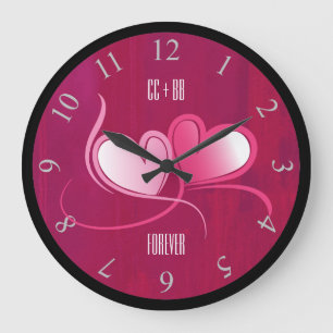 Personalisierten 2 Herzen auf einem Fuschia Pink H Große Wanduhr