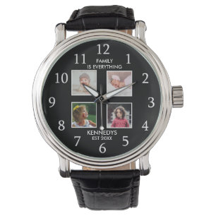 Personalisierten 4-Foto Collage Familienname Schwa Armbanduhr