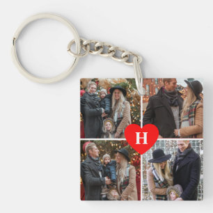 Personalisierten 4 Foto Rotes Herz Mit Monogramm L Schlüsselanhänger