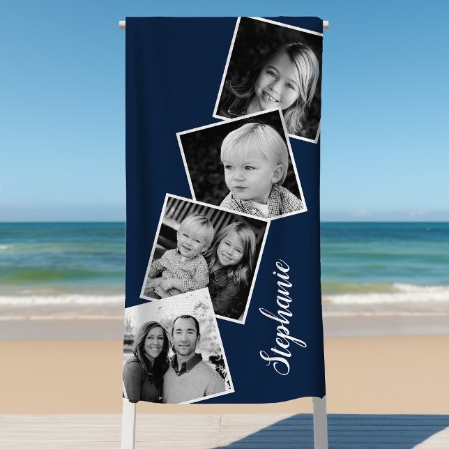 Personalisierten 4-Fotocollage Film Strip Navy Blu Strandtuch (Von Creator hochgeladen)