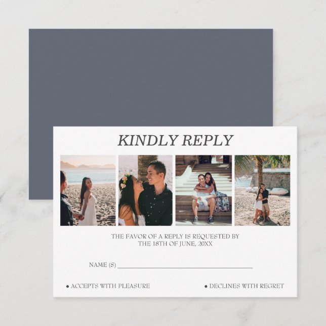 Personalisierten 4 Fotocollage Wedding RSVP Card Karte (Vorne/Hinten)