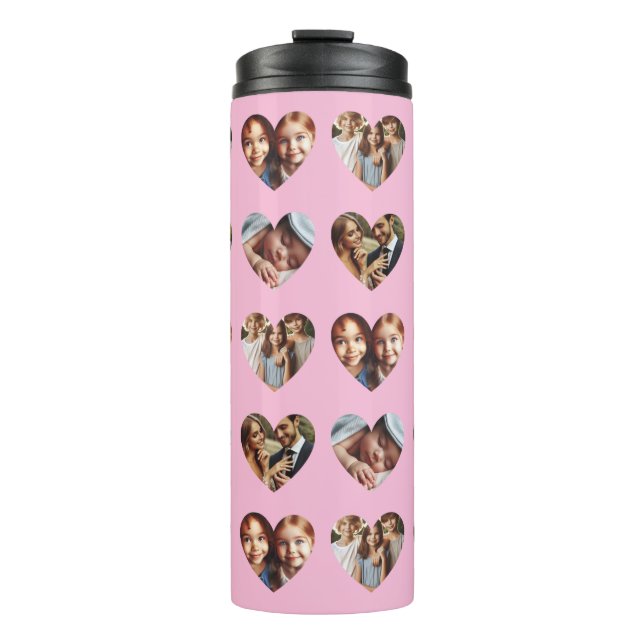 Personalisierten 4 Fotos der Familie Thermischer T Thermosbecher (Vorderseite)