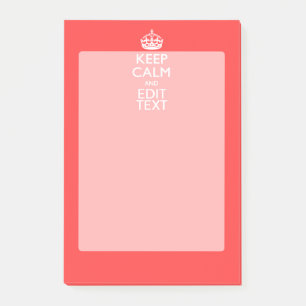 Personalisierten BEHALT KALM Ihren Text in Koralle Post-it Klebezettel