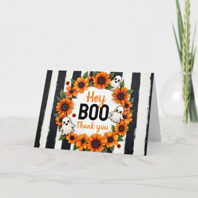 Personalisierten Halloween Ghost 'Hey Boo, danke' Dankeskarte (Vorderseite)