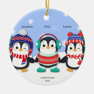 Personalisierten Niedlichen Drei-Pinguin-Schneesze Keramik Ornament