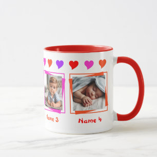Personalisierten vier Foto, farbenfrohe Herzen, Fa Tasse