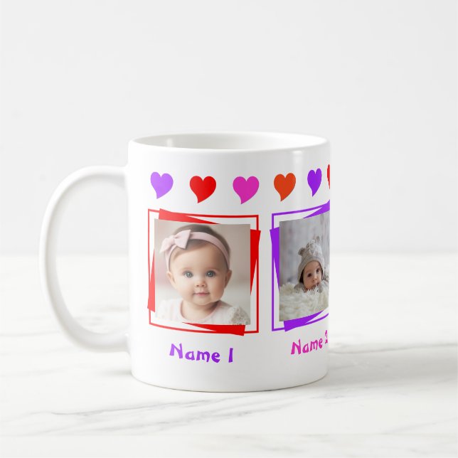 Personalisierten vier Foto, farbenfrohe Herzen, Fa Tasse (Links)