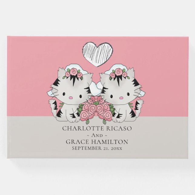 Personalisierten zwei Brides Cat Themed Gay Weddin Gästebuch (Vorderseite)