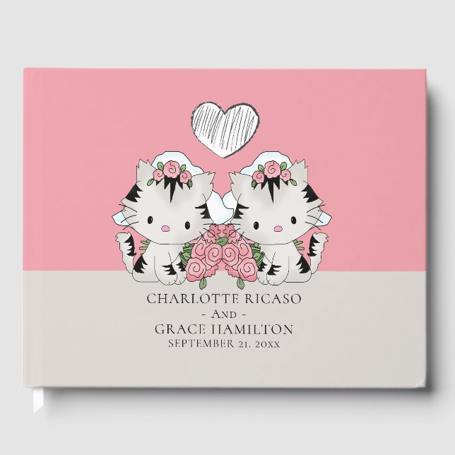Personalisierten zwei Brides Cat Themed Gay Weddin Gästebuch (Vorderseite)