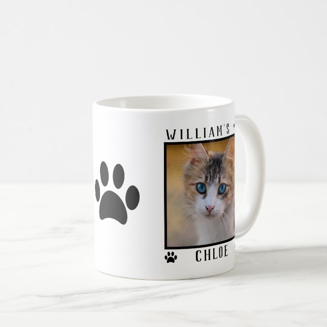 Personalisierten zwei Fotos Paw Prints Cat Foto Kaffeetasse (VorderseiteRechts)