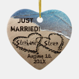 Personalisierten zwei Herzen im sandigen Herz-Orna Keramikornament