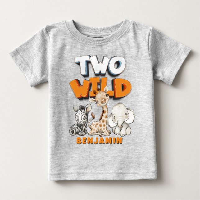 Personalisierten Zwei wilde Comicen Safari 2. Gebu Baby T-shirt (Vorderseite)