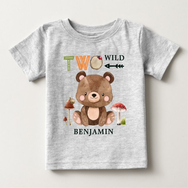Personalisierten zwei Wildwoodland 2. Geburtstag Baby T-shirt (Vorderseite)