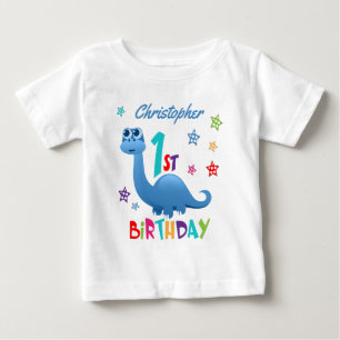 Personalisierter 1. Geburtstag Blau Dinosaurier Baby T-shirt