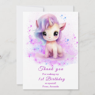 Personalisierter 1. Geburtstag Rosa und Lila Einho Dankeskarte
