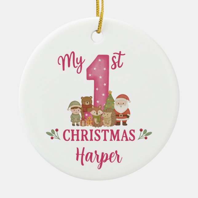 Personalisierter 1. Weihnachtsbaumschmuck  Keramik Ornament (Vorne)