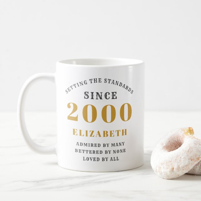 Personalisierter 21. Geburtstag 2000 Eleganter Nam Kaffeetasse (Mit Donut)