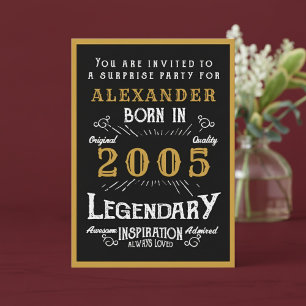 Personalisierter 21. Geburtstag 2005 Schwarz Gold Einladung