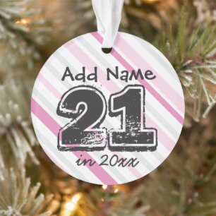 Personalisierter 21. Geburtstags-Rosa-Schmuck Ornament