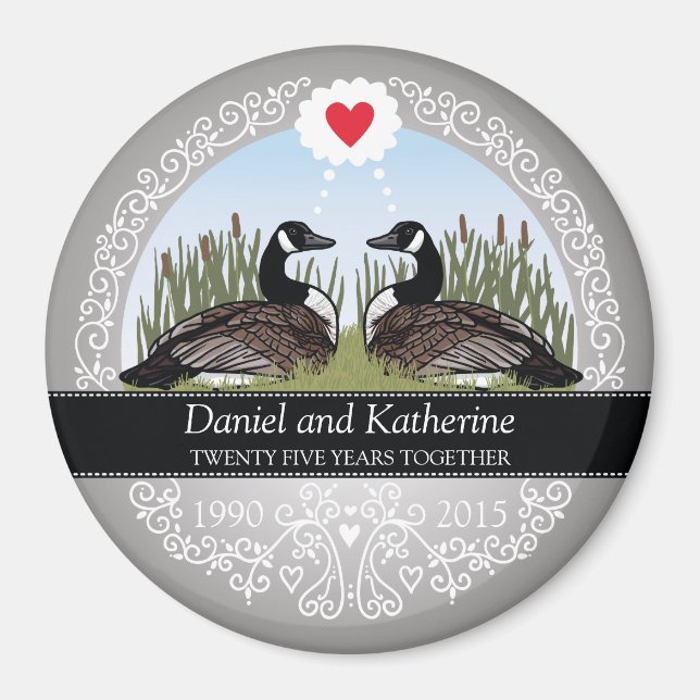 Personalisierter 25. Hochzeitstag, Gänse Magnet (Vorne)
