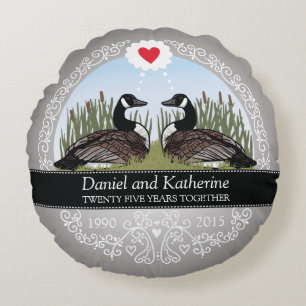 Personalisierter 25. Hochzeitstag, Gänse Rundes Kissen