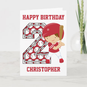 Personalisierter 2. Geburtstag Baseball Batter Red Karte